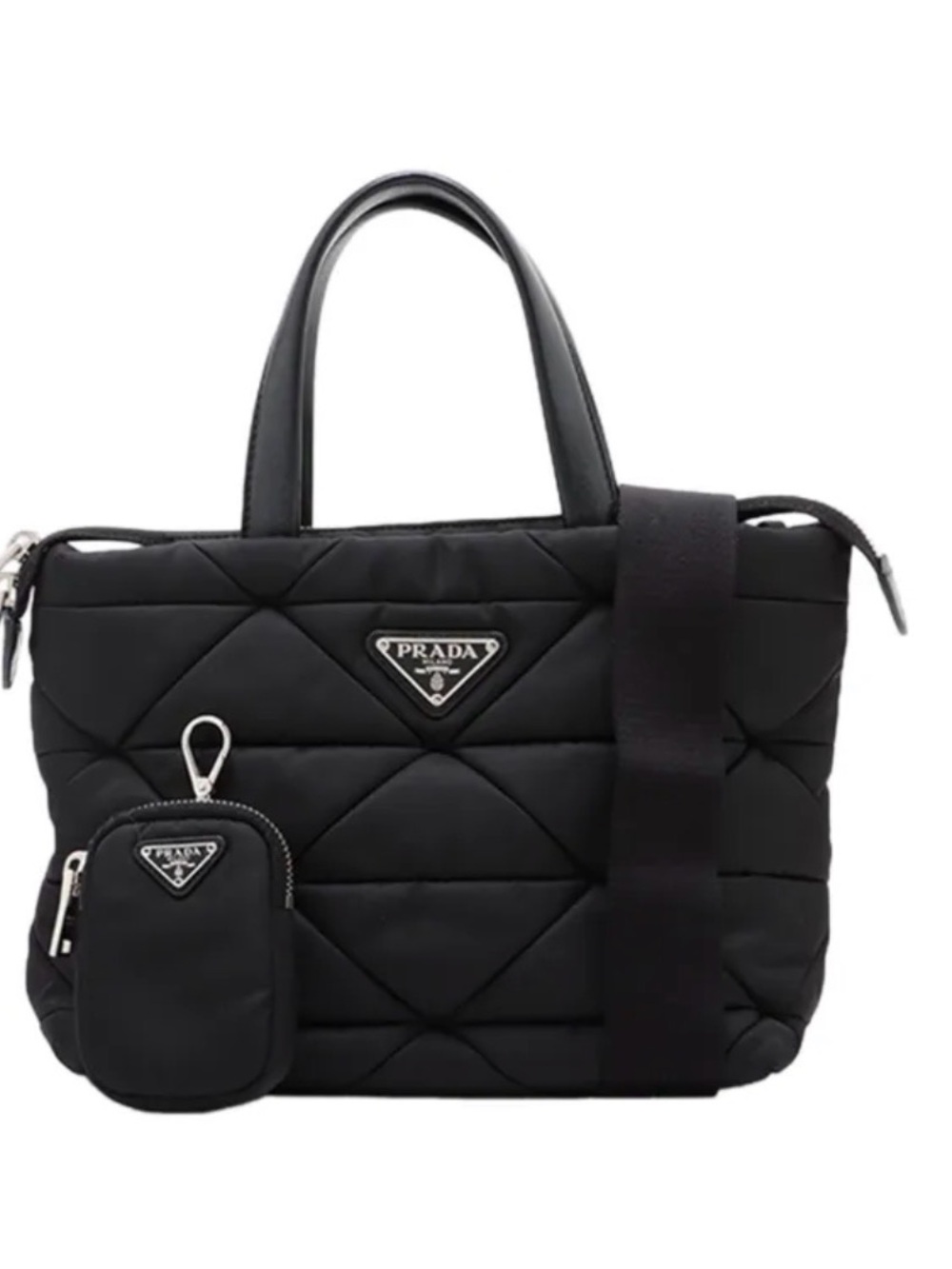 Prada Black Quilted Re Nylon Tote Bag with Detachable Pouch
